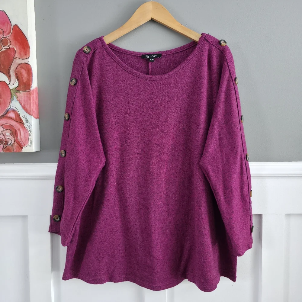 Lily Morgan – Button-Detail Knit Top – Effortless Boho Chic-size XL - Picture 2 of 12